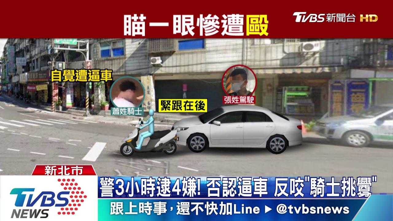 疑不滿騎士眼神挑釁！轎車跟追　街頭圍毆