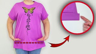 💥Sewing Trick: How to shorten a beautifully T-shirt in just 3 minutes