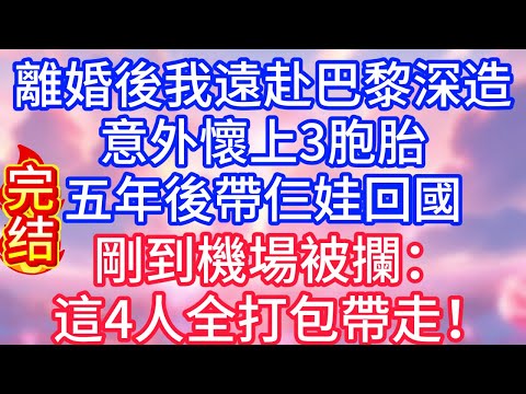 【情感故事】離婚後我遠赴巴黎深造，意外懷上3胞胎，五年後帶仨娃回國，剛到機場被攔：這4人全打包帶走！#故事 #人生哲理