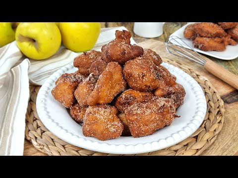 🍏🍏 Buñuelos de Manzana 🥰 ¡Muy esponjosos, fáciles, y rápidos!