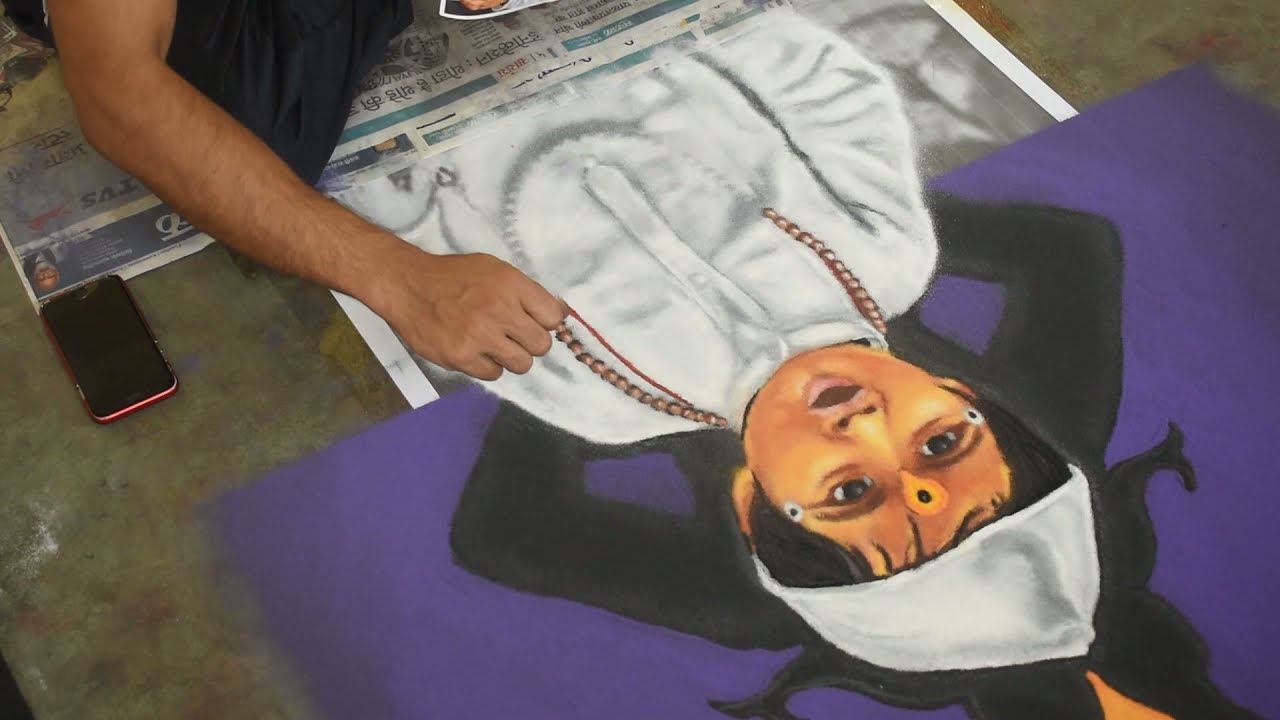 portrait rangoli art little varkari by rohit bhoir