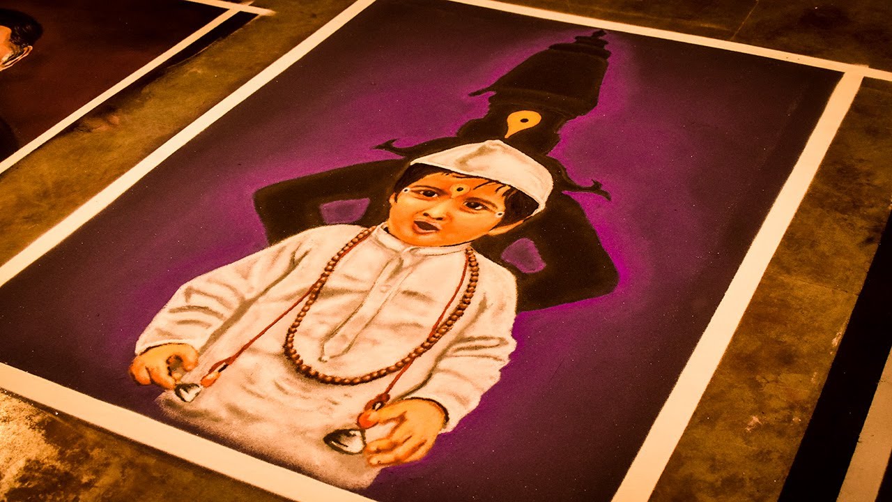 Portrait rangoli art little varkari by rohit bhoir