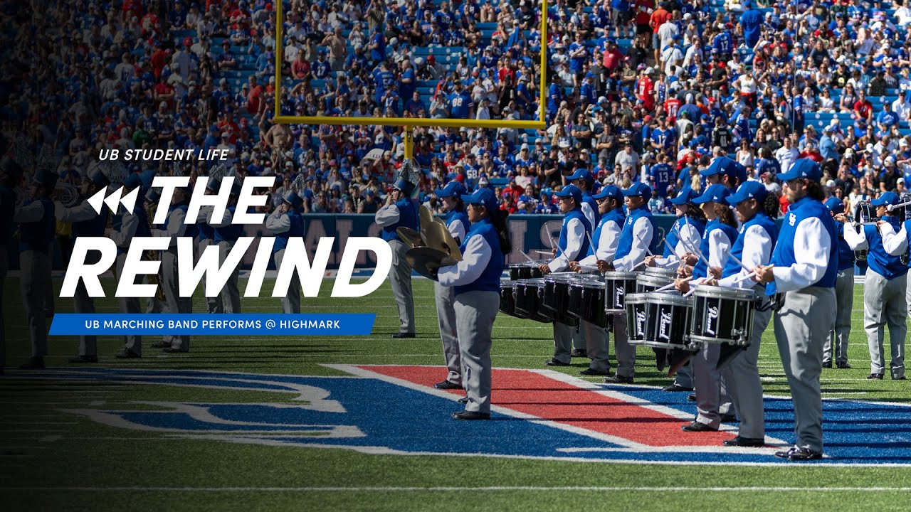 Video rewind of the UB Marching Band performing at Highmark Stadium during a Bills football game.