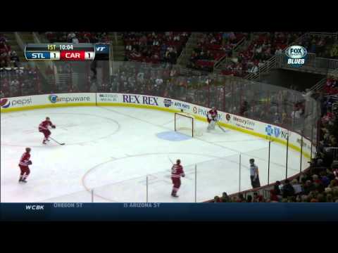 David Backes wrist shot PPG 1-1 St. Louis Blues vs Carolina Hurricanes 1/31/14 NHL Hockey.