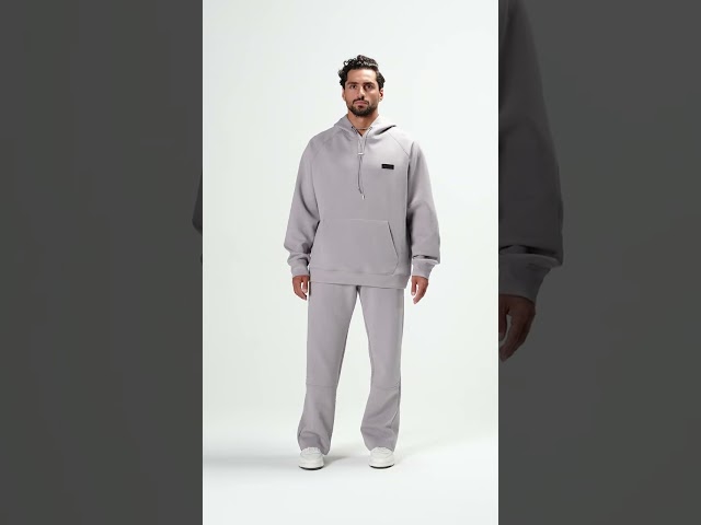 هودي أوفرسايز برباط للجنسين - رمادي