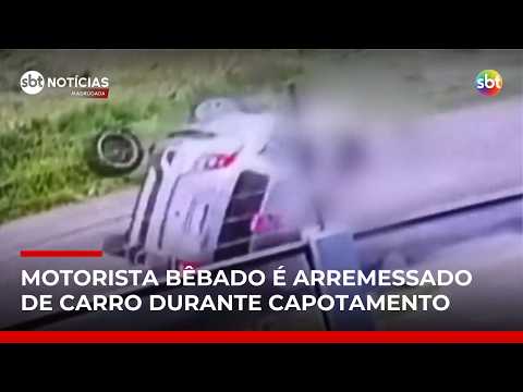 Motorista embriagado é arremessado do carro após capotamento no RS | #SBTNotícias