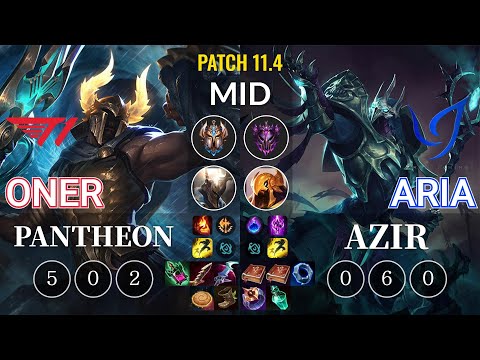 T1 Oner Pantheon vs CGA Aria Azir Mid - KR Patch 11.4