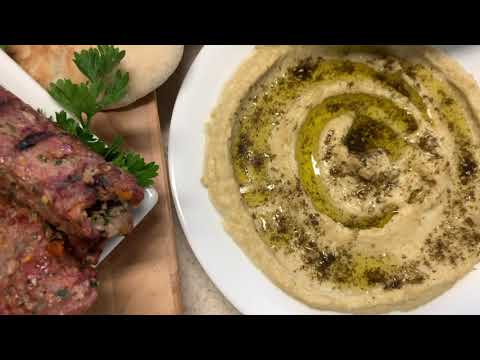 Lamb and Beef Kaftah (Hummas and Baba Ghanouj side dishes)