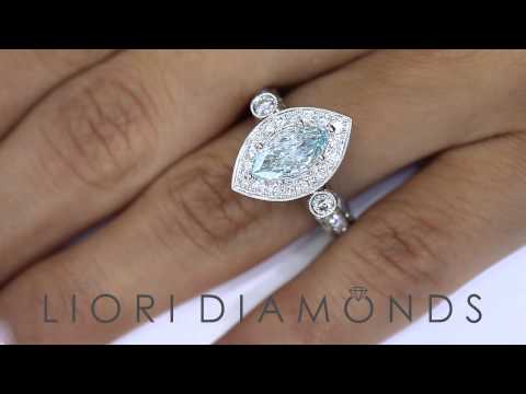 FD-166 - 2.33 Carat Fancy Blue Marquise Cut Diamond Engagement Ring 18k Vintage Style