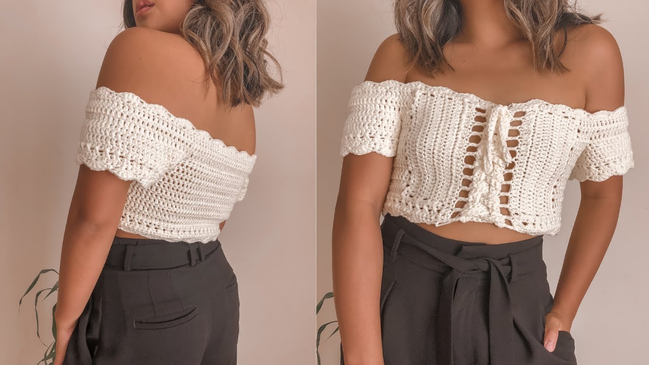 Watch video crochet off the shoulder corset top | crochet tutorial by chelles Now crochet off the shoulder corset top | crochet tutorial by chelles