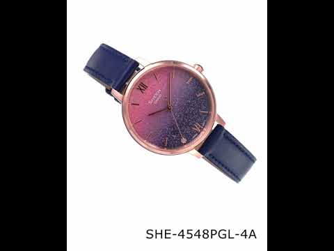 Casio Sheen SHE-4548PGL-4AUDF Pinkish Glow Of Venus Dial Blue Leather Band-1
