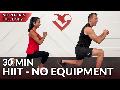 30 Min Cardio HIIT Workout for Fat Loss - No Repeat Bodyweight Workout No Equipment without Weights