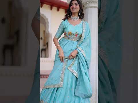 Sky Blue Golden Luxe Fully-Stitched Embroidered Lehenga Set with Heavy Sequin Dupatta