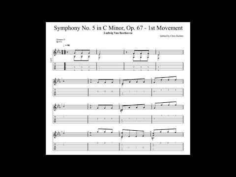Beethoven: Symphony No 5 in C Minor with tablature/sheet music for solo fingerstyle guitar