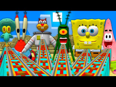 I Found new SECRET TUNNELS PLANKTON SANDY SPONGEBOB SQUIDWARD MR CRABS PATRICK in Minecraft !