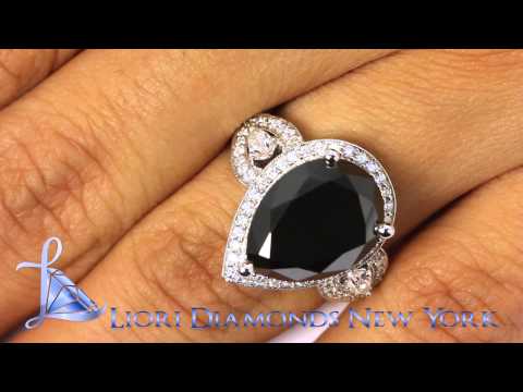 BDR-SOLD-010 - 6.03 Carat Pear Shape Black Diamond Engagement Ring 18k White Gold Vintage Style