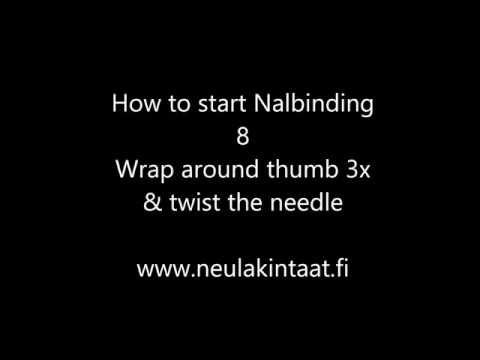 How to start Nalbinding - 8. Wrap around thumb 3x & twist the needle