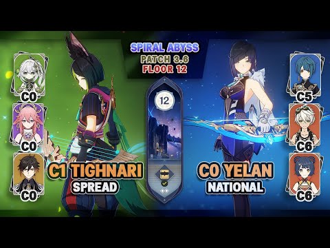 C1 Tighnari Spread & C0 Yelan National | Spiral Abyss 3.6 Floor 12 - Genshin Impact