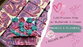 Soap RECIPE + Making 💕 HEARTS & FLOWERS 🌸 Buttermilk & Cream CP Soap | Ellen Ruth Soap