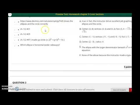 Hints for Homework Quiz ch.9 Conic Sections