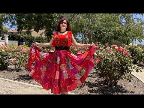 Gypsy style patchwork midi skirt, red. From "Ameynra Rubina" collection. Sofia Goldberg