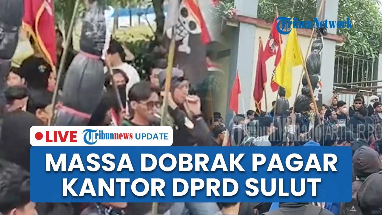 LIVE: Ricuh! Pendemo Dobrak Pagar Kantor DPRD Sulut, Bawa Keranda dengan Foto Prabowo & Gibran