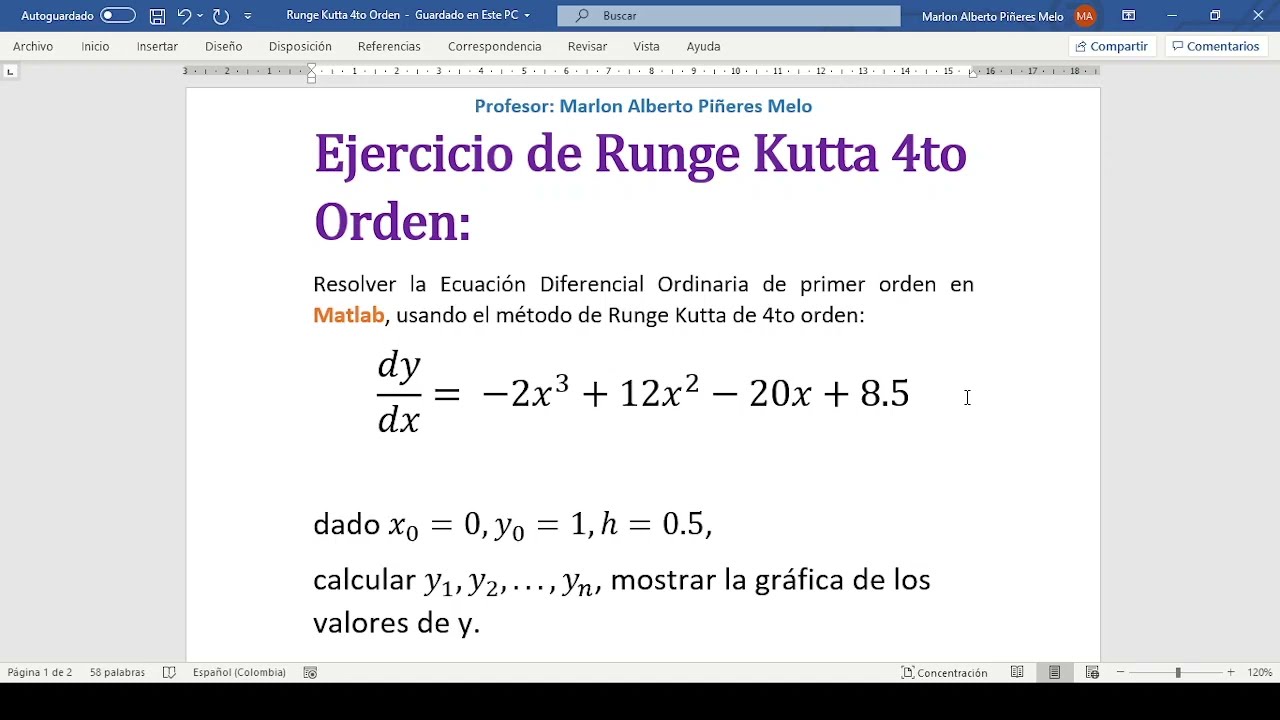 Método de Runge Kutta en Matlab