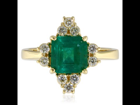 Inel Aur Galben 14 k Smarald Natural de Zambia 1.88 ct Diamante Naturale 0.35 ct - Frumusete Pura