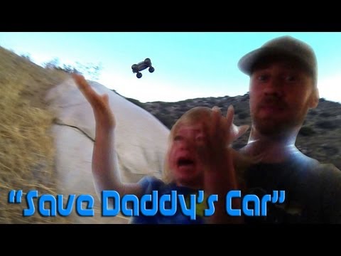 "Save Daddy's Car" 2 year old watches in terror as Daddy's RC Truck goes off a cliff