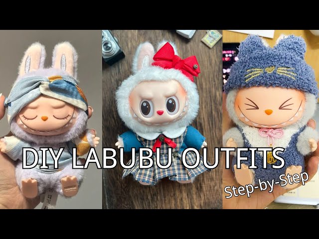 Vídeo relacionado con JAWUZ Ropa para Labubu de 17 cm, Ropa para Labubu incluye un vestido y un lazo para el cabello Color naranja (sin muñeca)