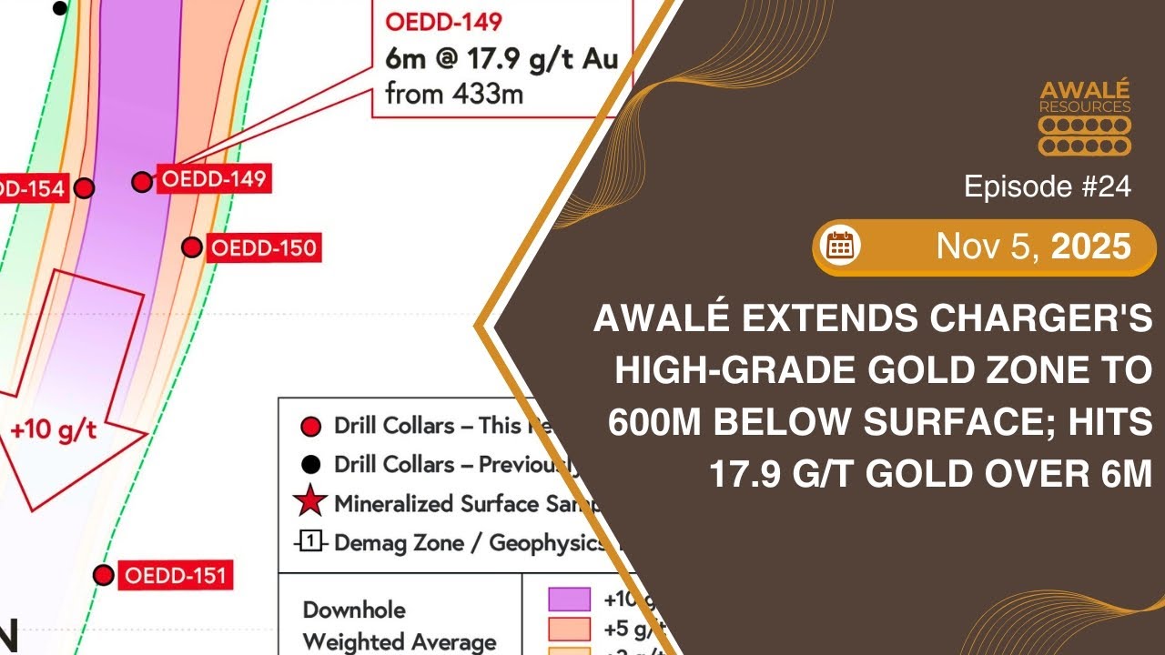 Nov 5, 2025 - Awalé Extends Charger to 600m Below Surface; Hits 17.9 g/t Gold over 6m