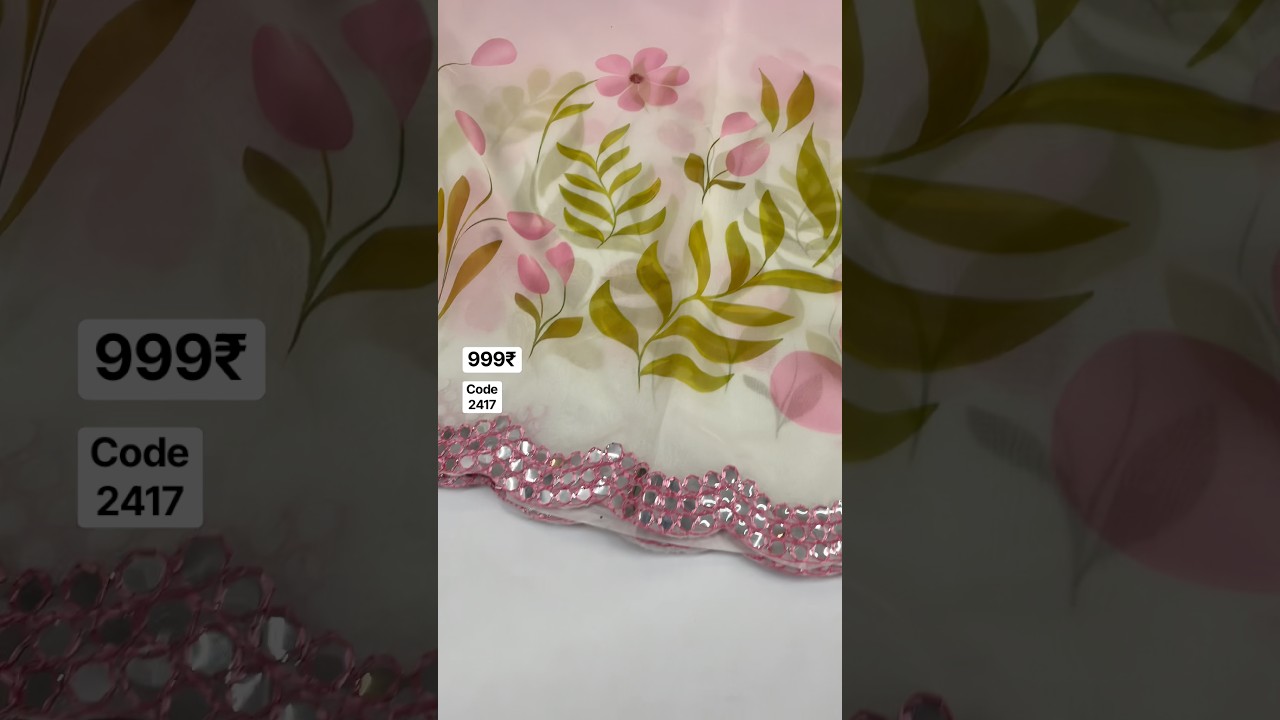 Tebby Organza Floral Print Saree With Embroidery & Foil Mirror Work Arka Border & Printed Blouse