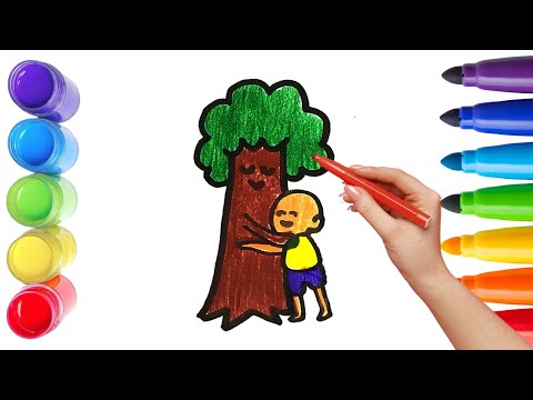 How To Draw cute HUMAN,TREE Drawing, Painting & Coloring For Kids and Toddlers_🌈🎨