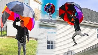 JUMPING OFF ROOF WITH HUGE UMBRELLA! *WE ACTUALLY FLOATED*