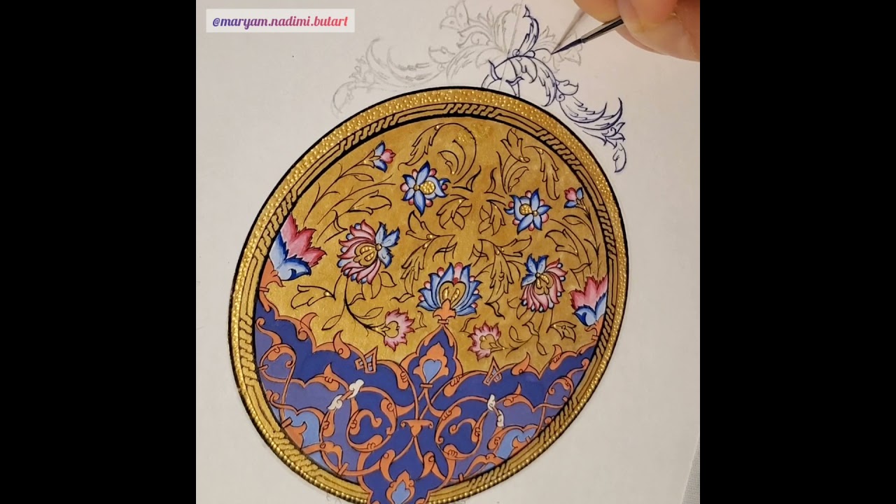 Floral pattern using gouache and gold color/تذهیب/tezhip/Islamic art @MaryamNadimi
