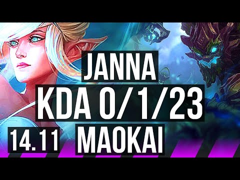 JANNA & Zeri vs MAOKAI & Ashe (SUP) | 0/1/23, Rank 9 Janna | EUW Challenger | 14.11