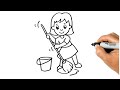 How To Draw A GIRL SWEEPING THE Floor Easy And Simple