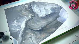 POURING MARBLE STONE!! Acrylic Pouring and Fluid Art Alcohol Inks Airbrush Embellishment Combined