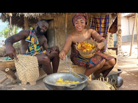 Frying PLANTAIN CHIPS for the children in the Village || African Village Life