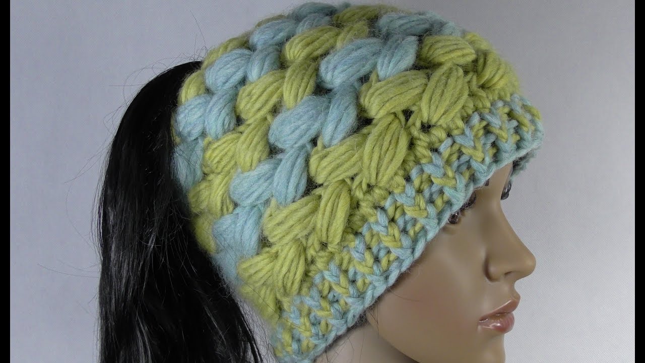 Czapka modna na zimę na szydełku, czapka z dziurką na włosy 2/2 4K