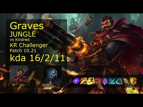Graves Jungle vs Kindred - KR Challenger 16/2/11 Patch 10.21 Gameplay // [롤] 그레이브즈 vs 킨드레드 정글