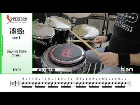 Drums technical exercises - Level 1 - Grade 1- Group B - Batteria (RSL Awards, Rockschool)