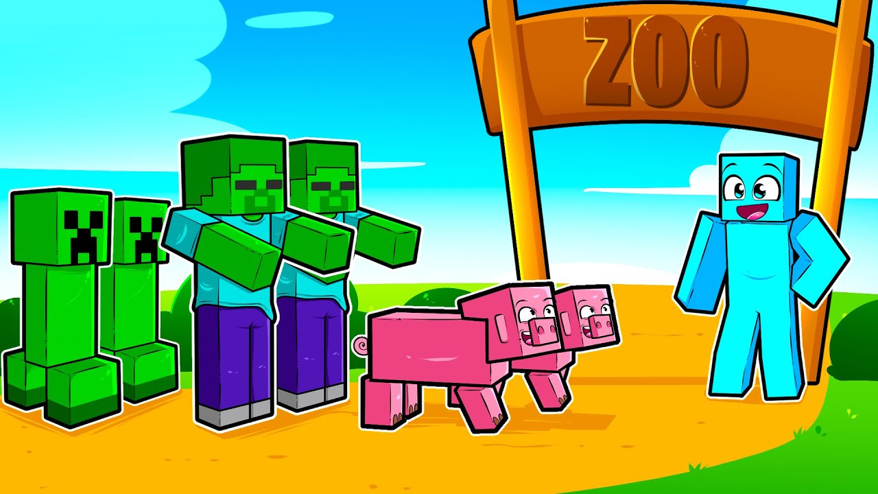 Criei um Zoológico com Todos os Mobs do Minecraft!