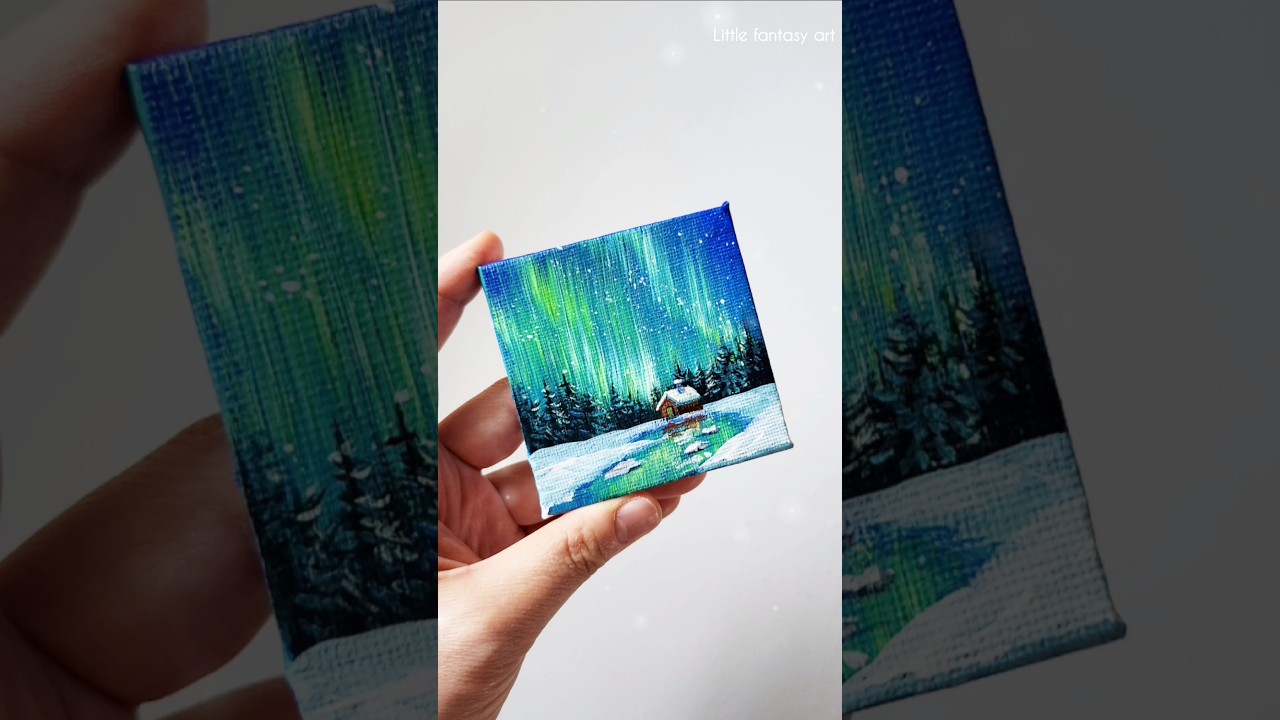 Mini Canvas Painting 💙💚🤍     #painting #aurora #acryliconcanvas #shorts