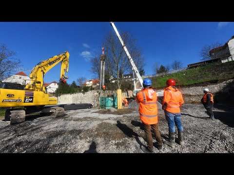 Einbau der Spundwände im Rahmen der Sanierung der Amtsbergmauern in Bad Dürrenberg