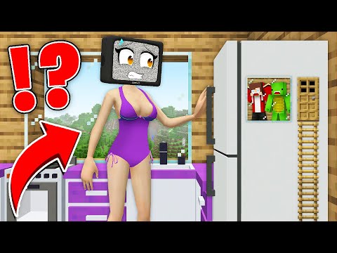 INSIDE TV WOMAN'S FRIDGE?! HOUSE BUILT BY JJ & MIKEY in Minecraft - Maizen