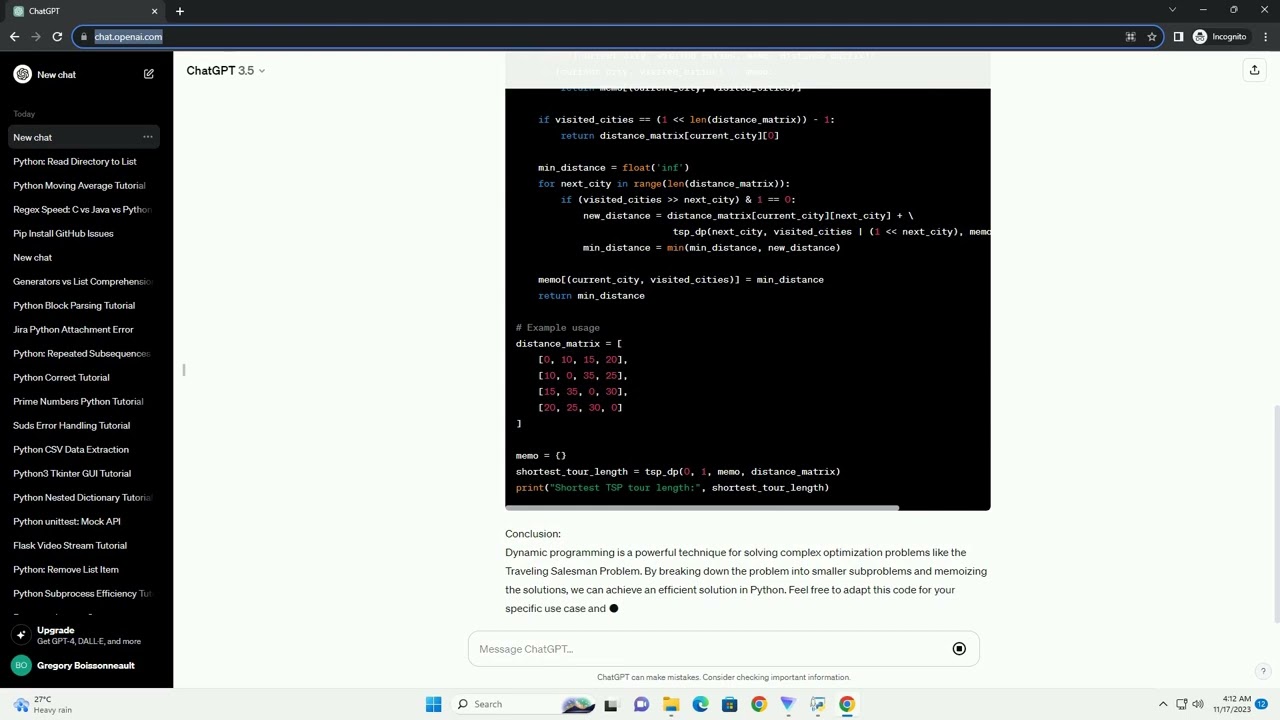 How to implement a dynamic programming algorithms to TSP in Python