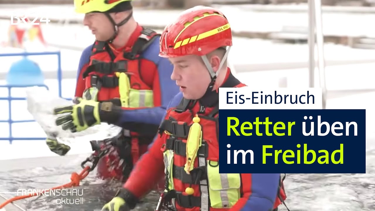 Eisrettung: Ehrenamtliche Einsatzkräfte der DLRG üben im Südbad Nürnberg | BR24