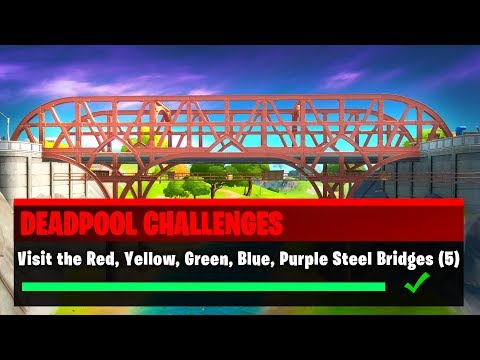 Visit the Red, Yellow, Green, Blue, Purple Steel Bridges - Week 5 Deadpool Challenges (Fortnite)