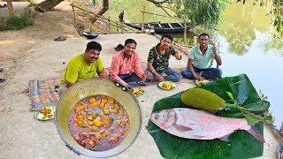 Green Jackfruit and Fish curry | Echor Recipe bengali style | village fishing and cooking video